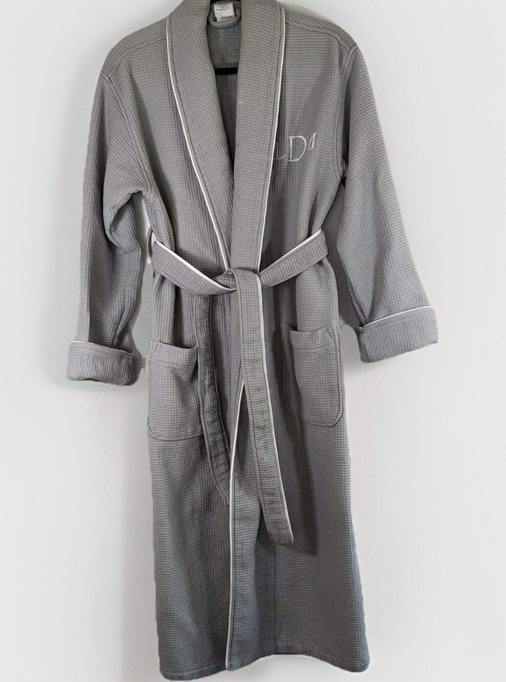 Pottery Barn Waffle Weave Resort Robe Grey & White **Embroidery LDM** Sz S